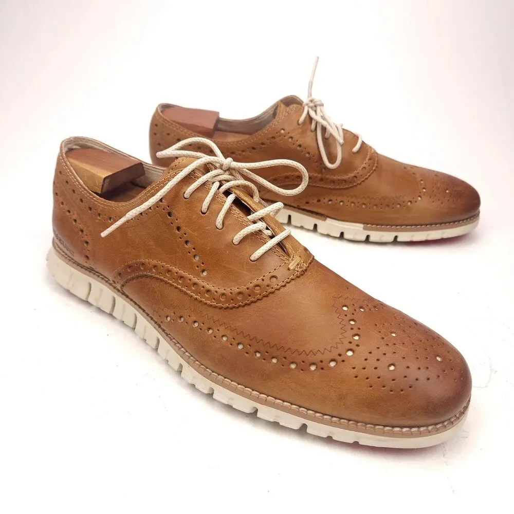 Cole Haan Men's Zerogrand Wingtip Oxford British Tan/Ivory Size 11 M C35186
